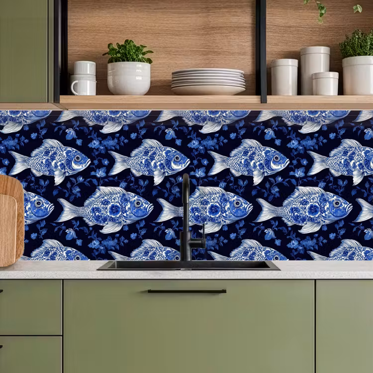 Vissen - Bloemen - Blauw keuken achterwand 2 middel 871 -sfeer3