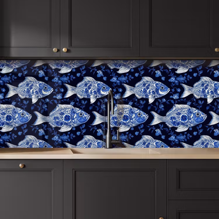 Vissen - Bloemen - Blauw keuken achterwand 2 middel 871 -sfeer1