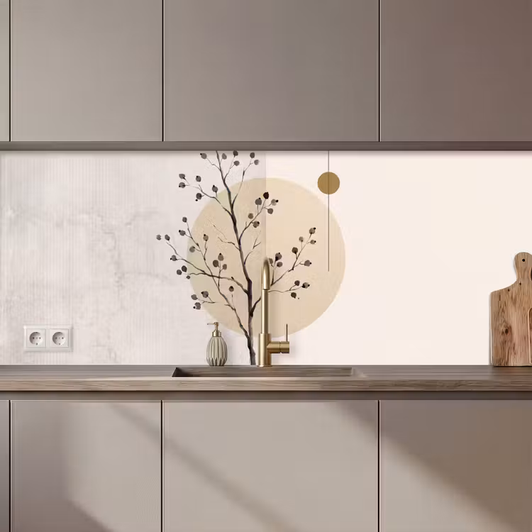 Kitchen Wall Splashback - Plant - Abstract - Beige - Plant - Abstract - Beige keuken achterwand 2 middel zz_3dshopping