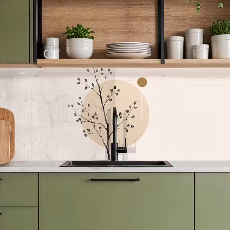 Kitchen Wall Splashback - Plant - Abstract - Beige - Plant - Abstract - Beige keuken achterwand 2 middel