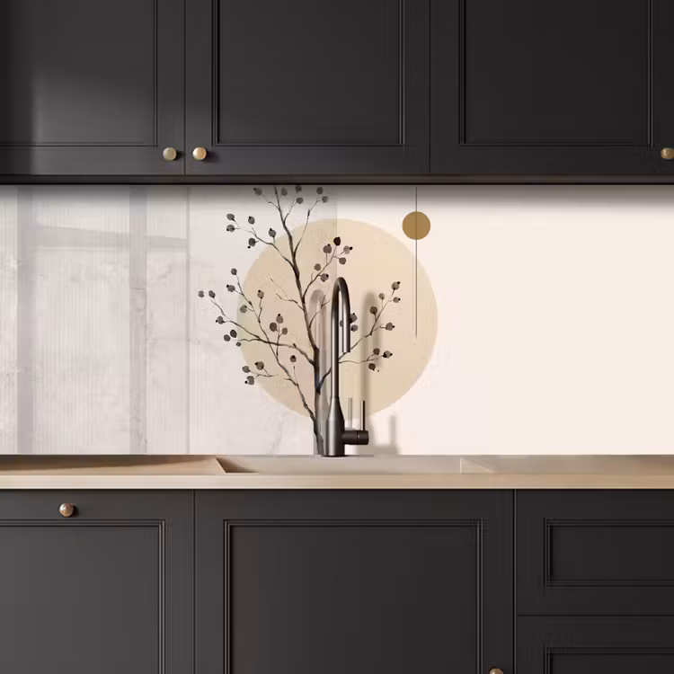 Kitchen Wall Splashback - Plant - Abstract - Beige - Plant - Abstract - Beige keuken achterwand 2 middel