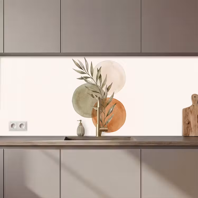 Kitchen Wall Splashback - Plant - Circles - Abstract - Plant - Cirkels - Abstract keuken achterwand 2 middel zz_3dshopping