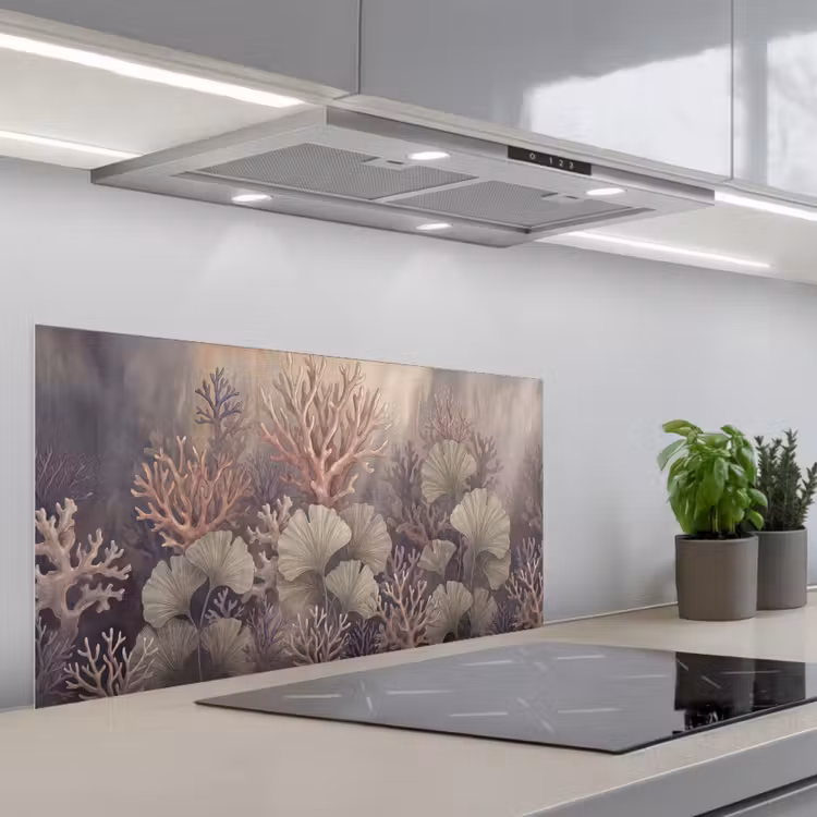 Plant - Bladeren - Zee - Illustratie - Groen keuken achterwand spatscherm middel -3d_schuin