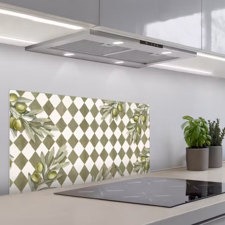 Plant - Olijftakken - Waterverf - Mediterraan - Groen keuken achterwand spatscherm middel -3d_schuin