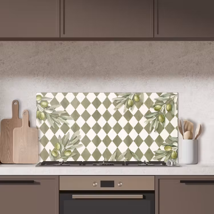 Plant - Olijftakken - Waterverf - Mediterraan - Groen keuken achterwand spatscherm middel -sfeer2