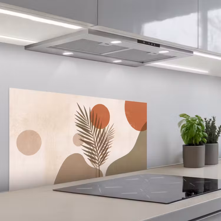 Planten - Bladeren - Abstract - Modern - Beige keuken achterwand spatscherm middel -3d_schuin
