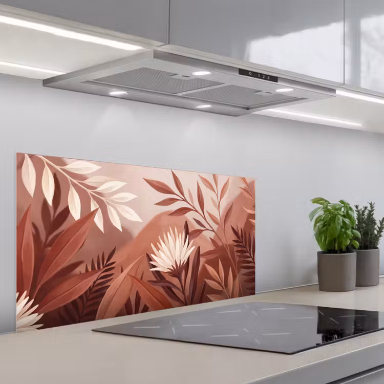 Planten - Bladeren - Botanisch - Modern - Bruin keuken achterwand spatscherm middel -3d_schuin
