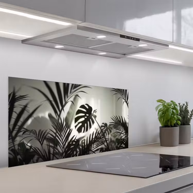 Planten - Bladeren - Natuur - Minimalistisch - Groen keuken achterwand spatscherm middel -3d_schuin