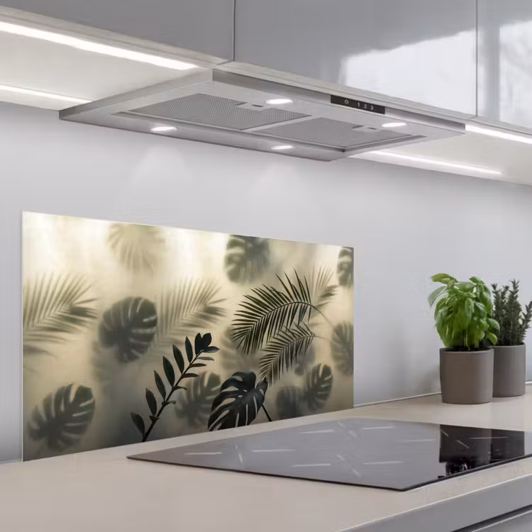 Planten - Bladeren - Schaduwen - Groen - Modern keuken achterwand spatscherm middel -3d_schuin