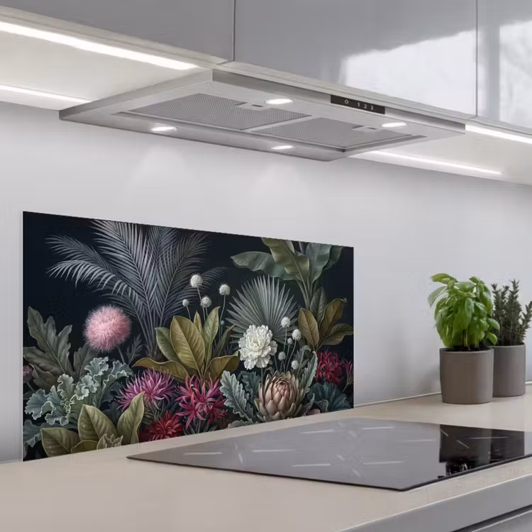 Planten - Tropisch - Botanisch - Donker - Groen keuken achterwand spatscherm middel -3d_schuin