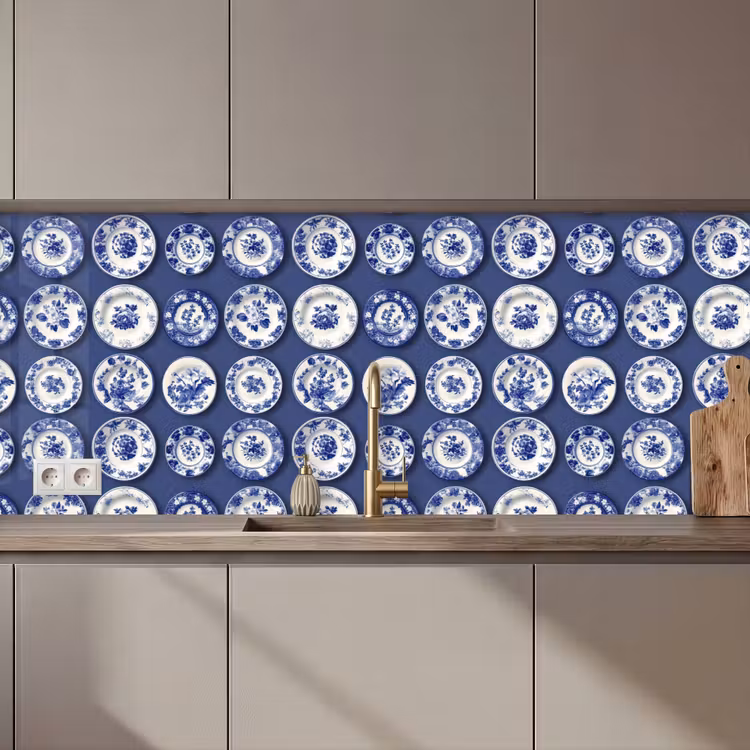 Borden - Floraal - Blauw keuken achterwand 2 middel 871 zz_3dshopping
