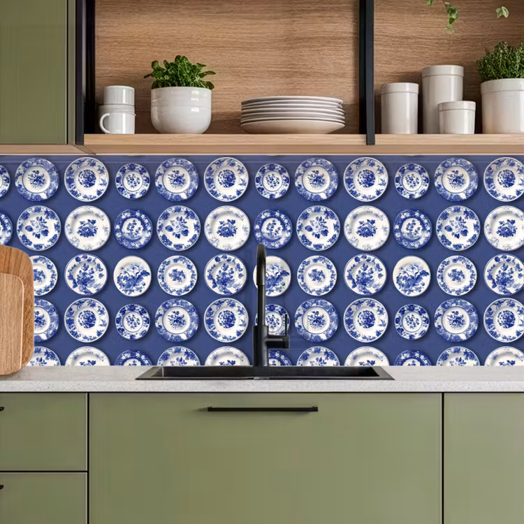 Borden - Floraal - Blauw keuken achterwand 2 middel 871 -sfeer3