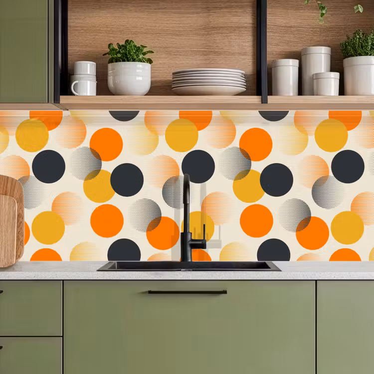 Polkadot - Design - Retro - Oranje keuken achterwand 2 middel 871 -sfeer3