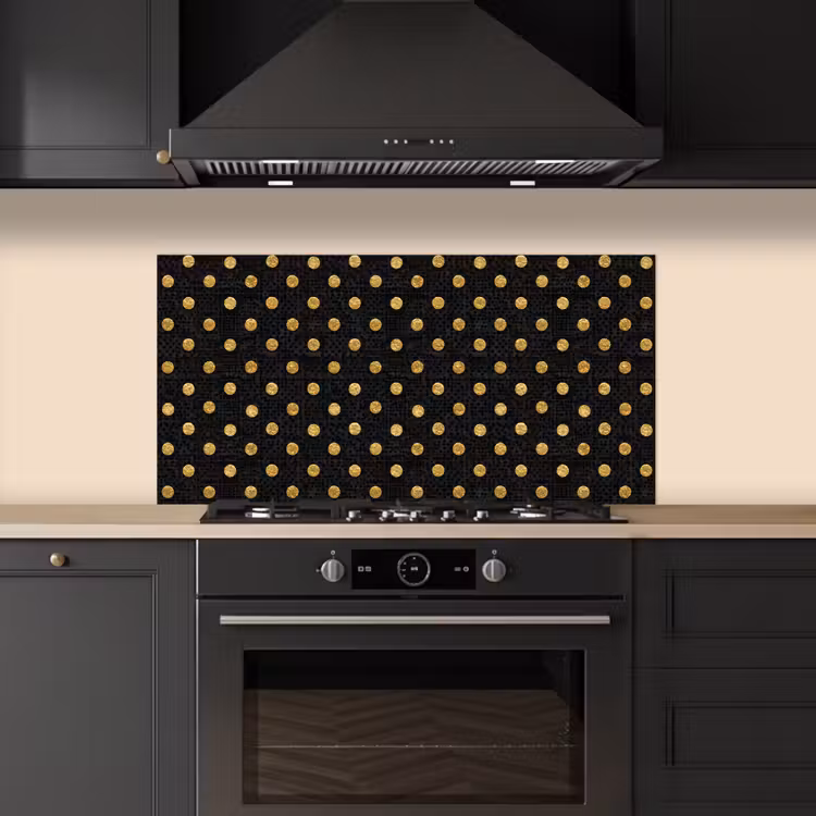 Polka Dot - Stippen - Goud - Zwart keuken achterwand spatscherm middel 899 -sfeer1