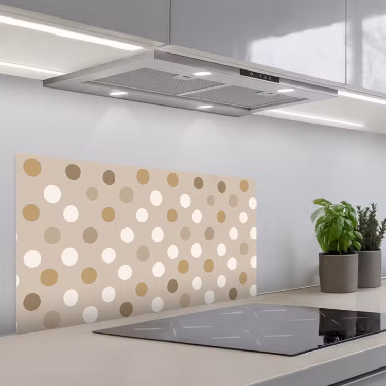 Polka - Dots - Beige keuken achterwand spatscherm middel 899 -3d_schuin