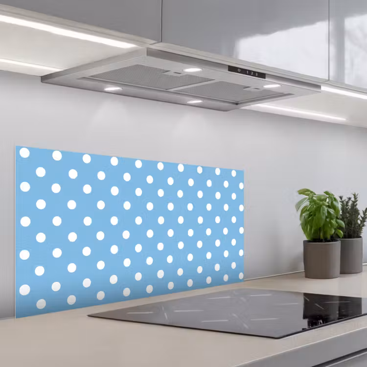Polka - Dots - Blauw keuken achterwand spatscherm middel 899 -3d_schuin