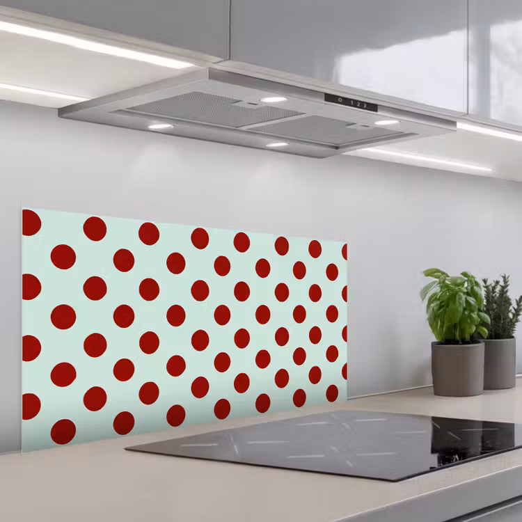 Polka - Dots - Rood keuken achterwand spatscherm middel 899 -3d_schuin