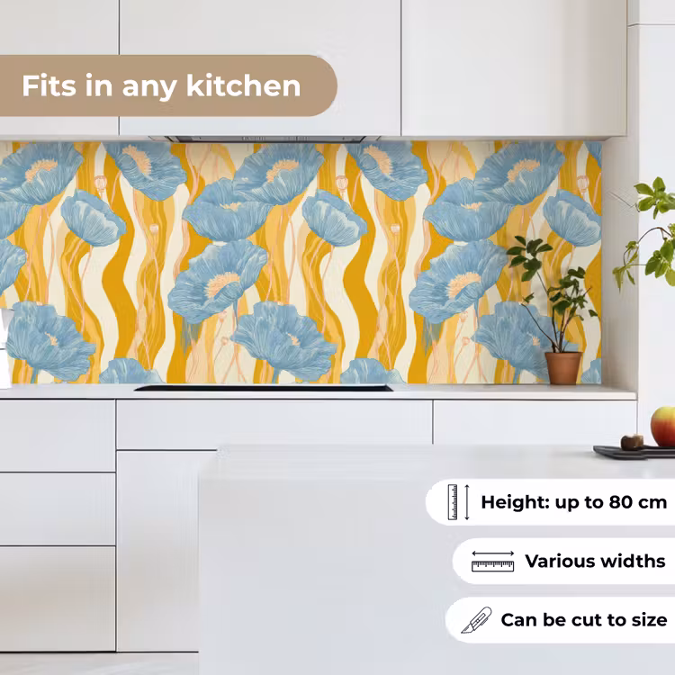 Papavers - Botanisch - Blauw keuken achterwand 2 middel 871 -sfeer4_UK