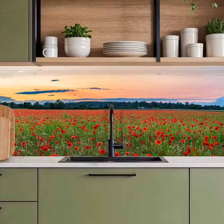 Klaprozen - Landschap - Rood - Bloemen keuken achterwand 2 middel -sfeer3