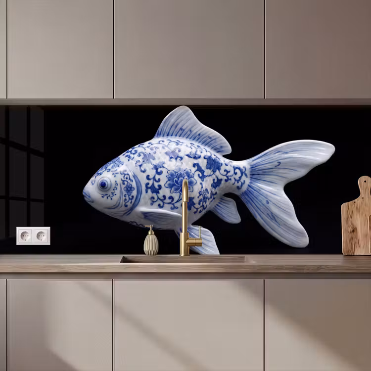 Porselein - Goudvis - Delfts - Blauw keuken achterwand 2 middel zz_3dshopping