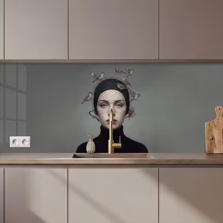 Portret - Vogels - Zwart keuken achterwand 2 middel zz_3dshopping