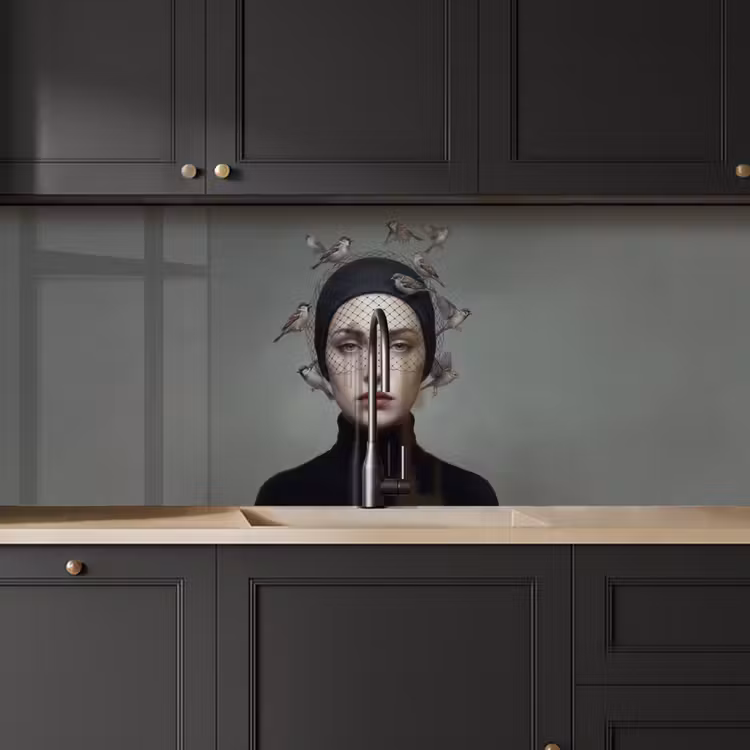 Portret - Vogels - Zwart keuken achterwand 2 middel -sfeer1