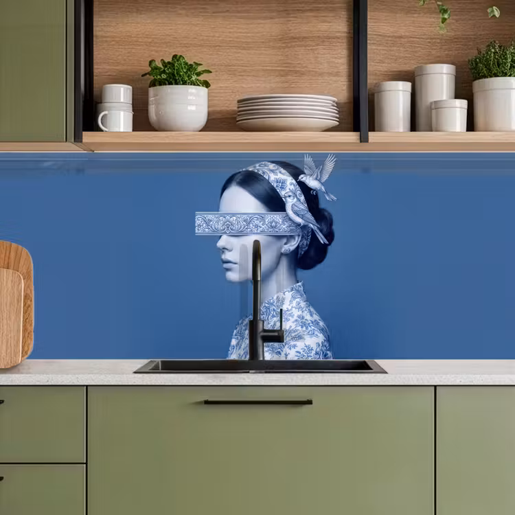 Portret - Klassiek - Wit - Blauw keuken achterwand 2 middel -sfeer3