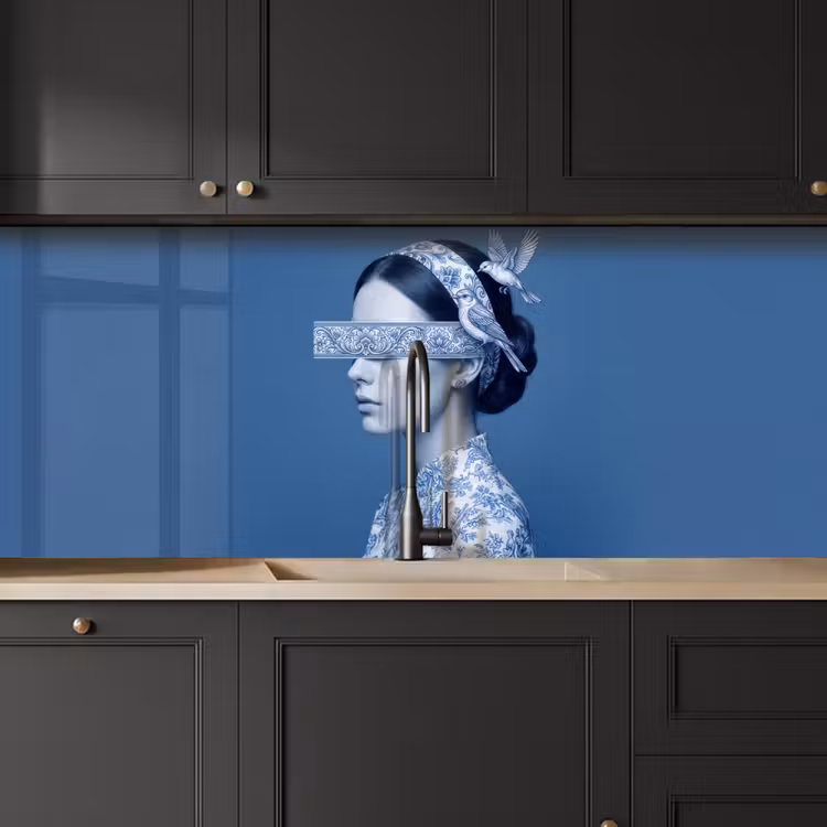 Portret - Klassiek - Wit - Blauw keuken achterwand 2 middel -sfeer1