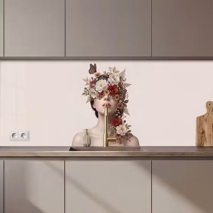 Portret - Bloemen - Cremé keuken achterwand 2 middel zz_3dshopping