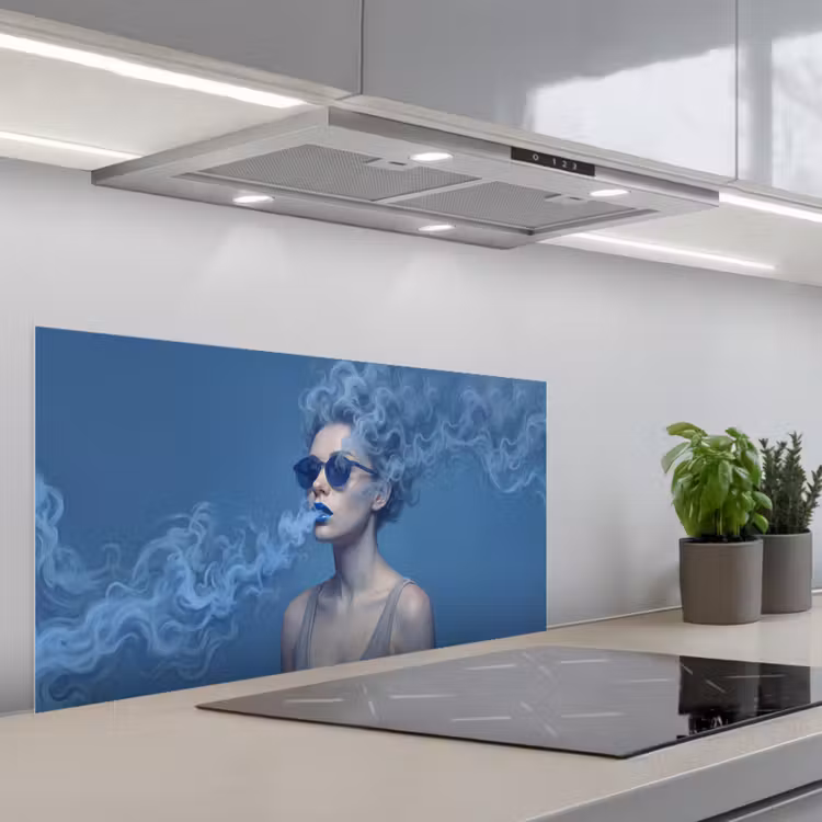 Portret - Zonnebril - Rook - Abstract - Blauw keuken achterwand spatscherm middel -3d_schuin