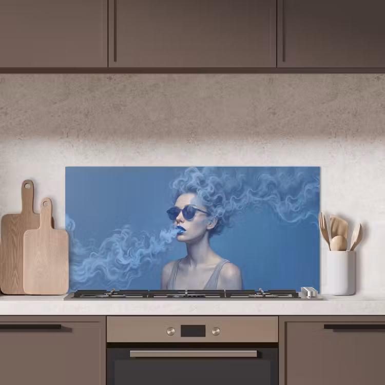 Portret - Zonnebril - Rook - Abstract - Blauw keuken achterwand spatscherm middel -sfeer2