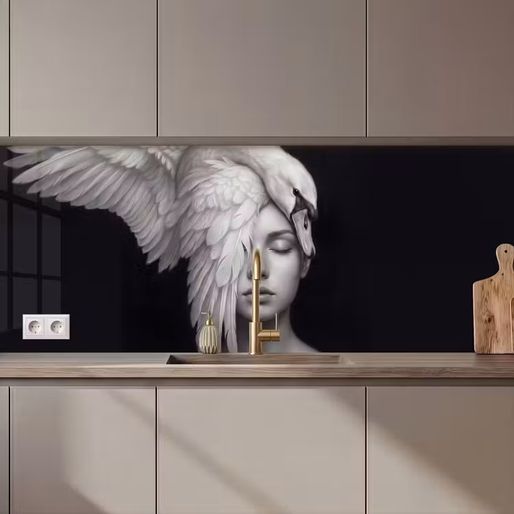 Portret - Zwaan - Zwart - Wit keuken achterwand 2 middel zz_3dshopping