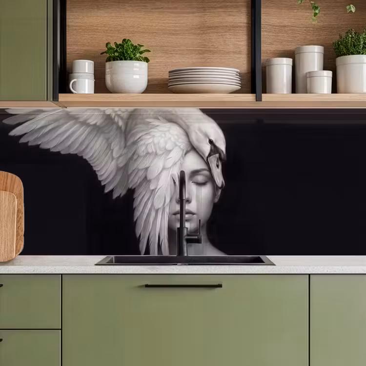 Portret - Zwaan - Zwart - Wit keuken achterwand 2 middel -sfeer3