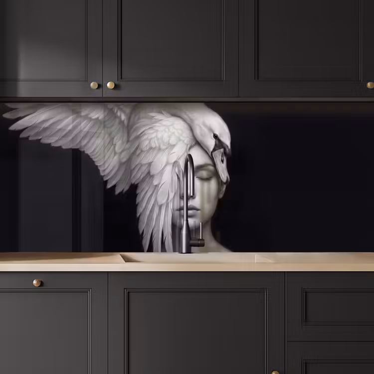 Portret - Zwaan - Zwart - Wit keuken achterwand 2 middel -sfeer1