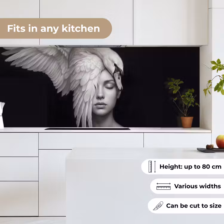Portret - Zwaan - Zwart - Wit keuken achterwand 2 middel -sfeer4_UK