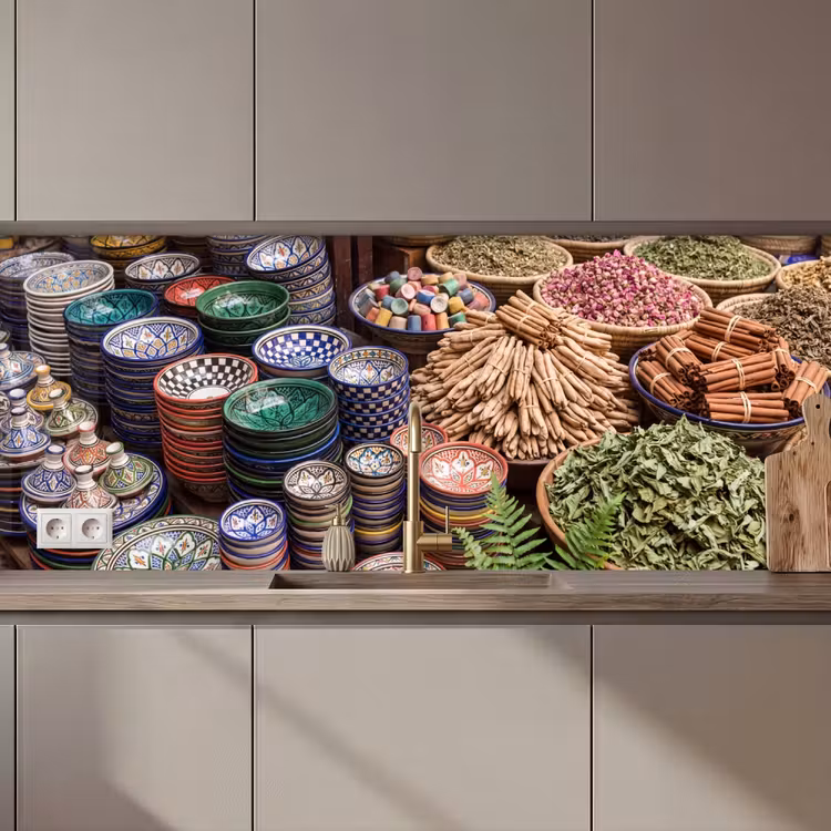 Kitchen Wall Splashback - Pottery - Oriental - Colorful - Aardewerk - Oosters - Kleurrijk keuken achterwand 2 middel zz_3dshopping