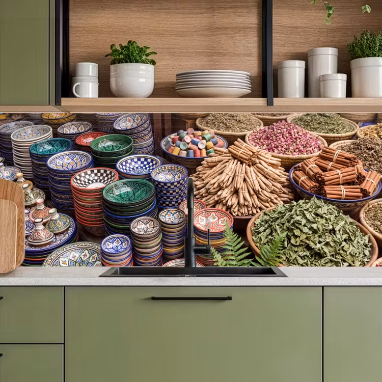 Kitchen Wall Splashback - Pottery - Oriental - Colorful - Aardewerk - Oosters - Kleurrijk keuken achterwand 2 middel