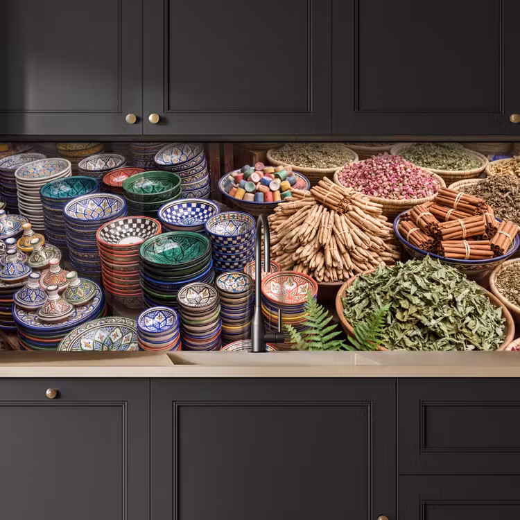 Kitchen Wall Splashback - Pottery - Oriental - Colorful - Aardewerk - Oosters - Kleurrijk keuken achterwand 2 middel