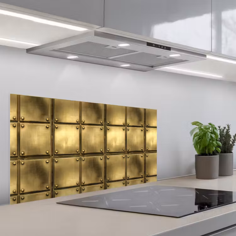 Platen - Industrieel - Stoer - Goud keuken achterwand spatscherm middel 899 -3d_schuin