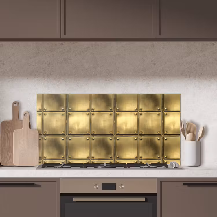 Platen - Industrieel - Stoer - Goud keuken achterwand spatscherm middel 899 -sfeer2