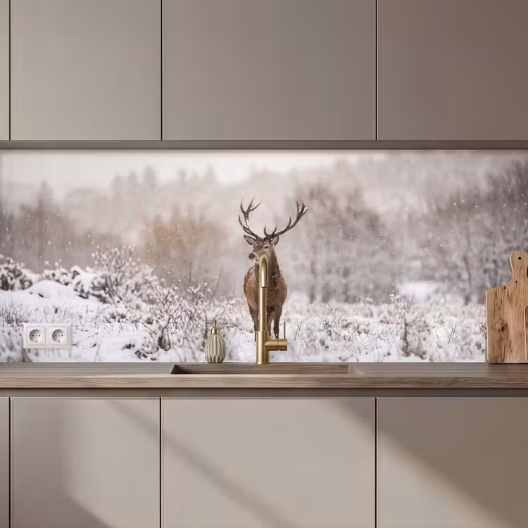 Edelhert - Bos - Sneeuw - Winter - Majestueus keuken achterwand 2 middel zz_3dshopping