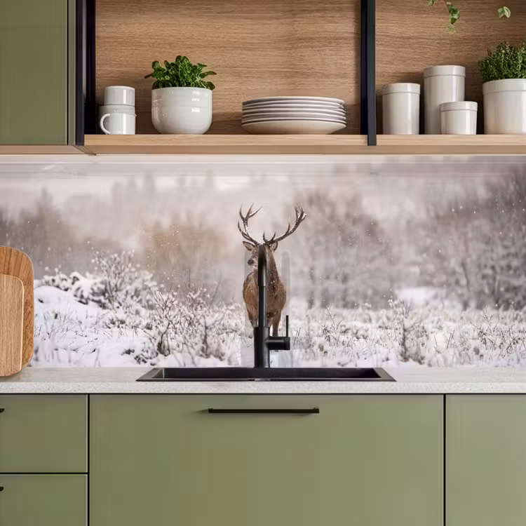 Edelhert - Bos - Sneeuw - Winter - Majestueus keuken achterwand 2 middel -sfeer3
