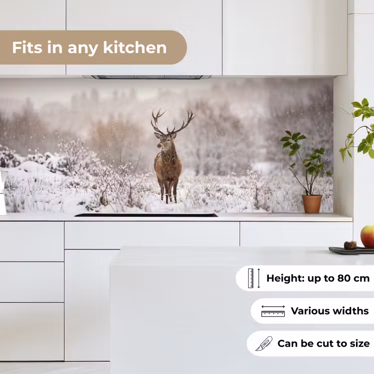 Edelhert - Bos - Sneeuw - Winter - Majestueus keuken achterwand 2 middel -sfeer4_UK