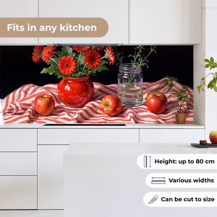 Kitchen Wall Splashback - Red Flowers - Vase - Rode bloemen - Vaas keuken achterwand 2 middel
