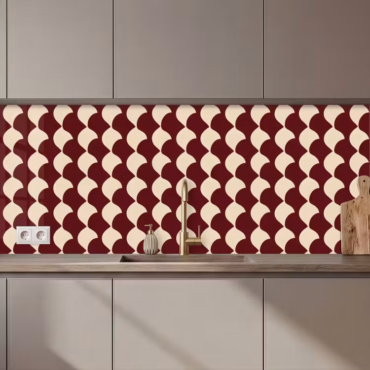 Rood - Tegelpatroon - Crème keuken achterwand 2 middel 871 zz_3dshopping