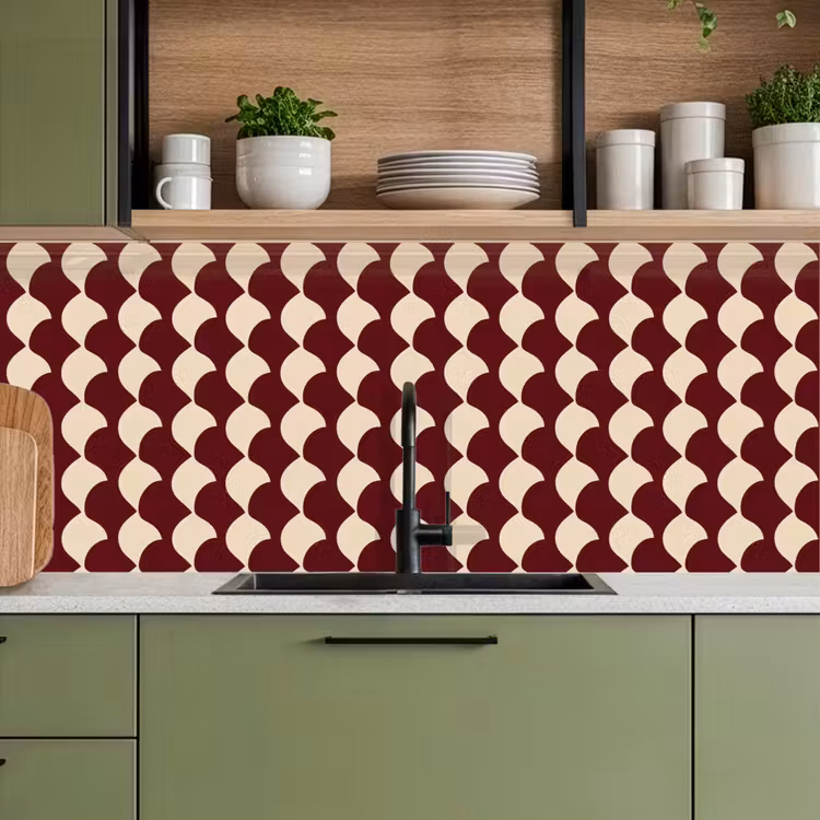 Rood - Tegelpatroon - Crème keuken achterwand 2 middel 871 -sfeer3