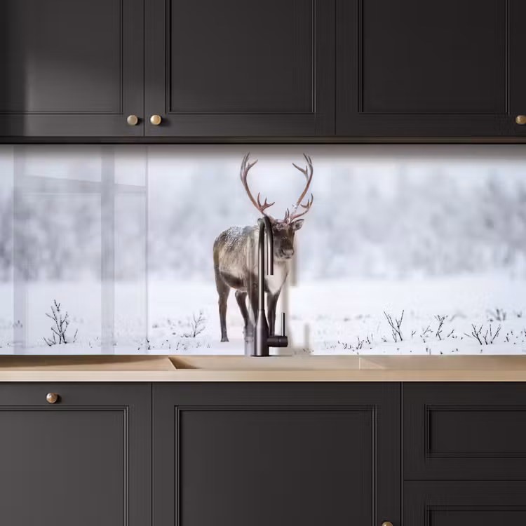 Rendier - Gewei - Toendra - Sneeuw - Wild keuken achterwand 2 middel -sfeer1