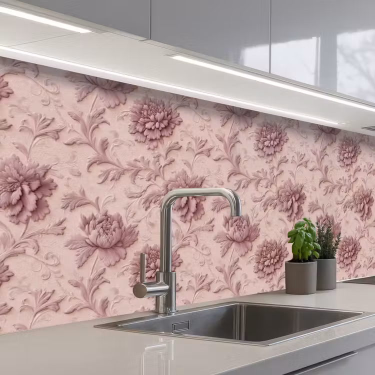 Reliëf - Pioenrozen - Roze keuken achterwand 2 groot 857 -3d_schuin