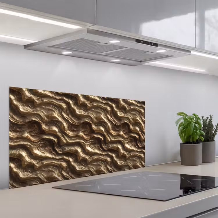 Reliëf - Golven - Abstract - Bronsgoud keuken achterwand spatscherm middel 899 -3d_schuin