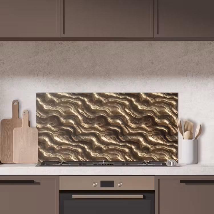 Reliëf - Golven - Abstract - Bronsgoud keuken achterwand spatscherm middel 899 -sfeer2